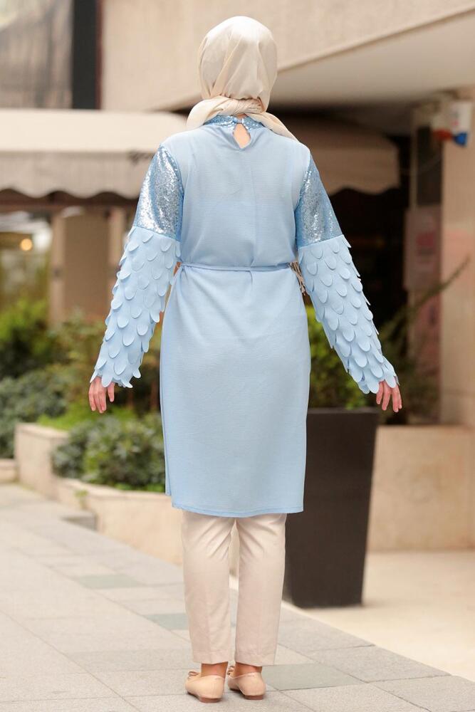 Nayla Collection - Pul Payetli Bebek Mavisi Tesettür Tunik 4060BM - 2