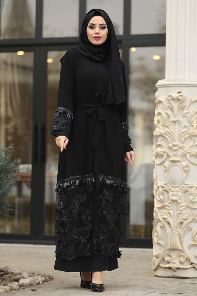 Nayla Collection - Pul Payetli Desenli Tesettür Abaya 90220S - 1