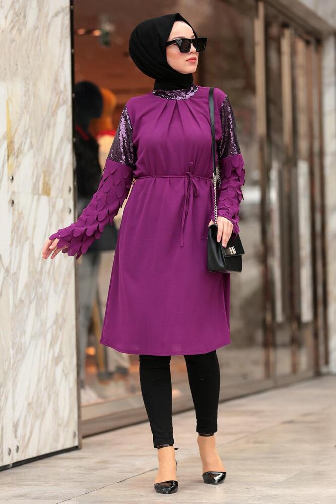 Nayla Collection - Pul Payetli Fuşya Tesettür Tunik 4060F - 1