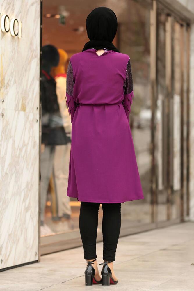 Nayla Collection - Pul Payetli Fuşya Tesettür Tunik 4060F - 2