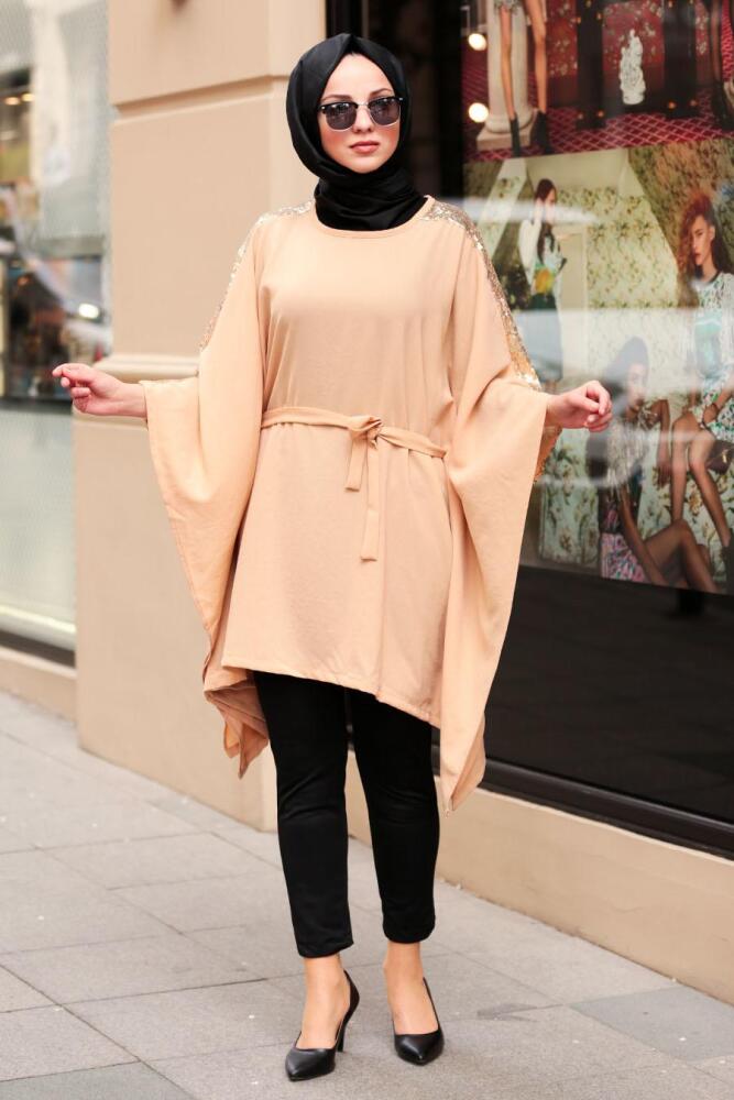 Nayla Collection - Pul Payetli Gold Tesettür Tunik 40481GOLD - 1