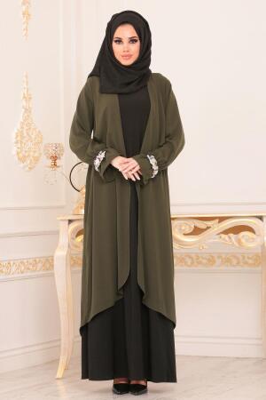 Nayla Collection - Pul Payetli Haki Tesettür Abaya 8892HK - 1