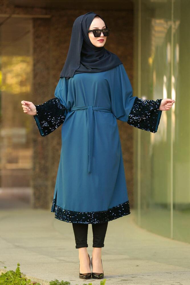 Nayla Collection - Pul Payetli İndigo Mavisi Tesettür Tunik 2267IM - 2