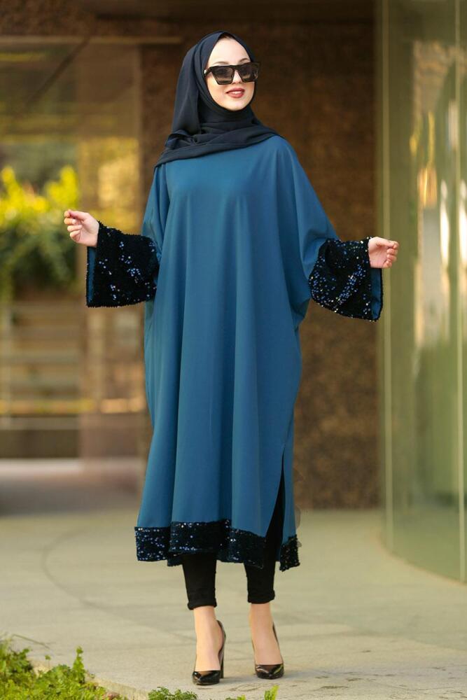 Nayla Collection - Pul Payetli İndigo Mavisi Tesettür Tunik 2267IM - 1