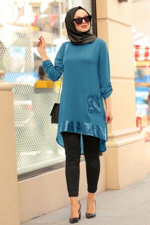 Nayla Collection - Pul Payetli İndigo Mavisi Tesettür Tunik 40090IM - 1