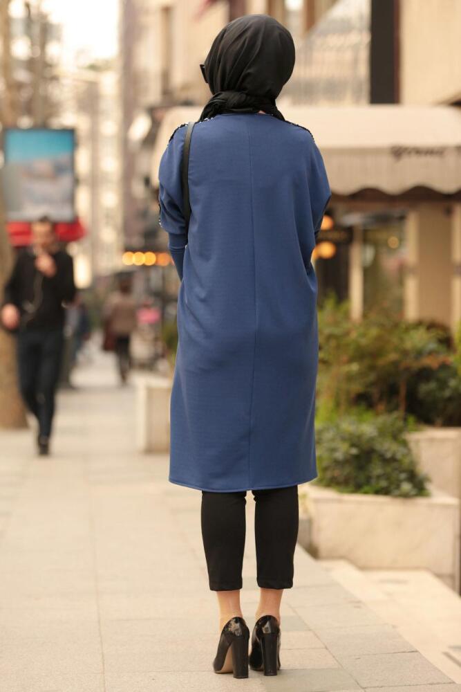 Nayla Collection - Pul Payetli İndigo Mavisi Tesettür Tunik 5129IM - 2