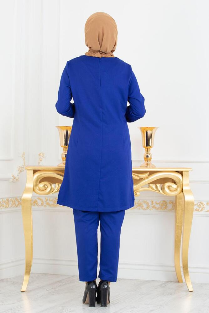 Nayla Collection - Pul Payetli Sax Mavisi Tunik/Pantolon Tesettür Takım 5417SX - 2