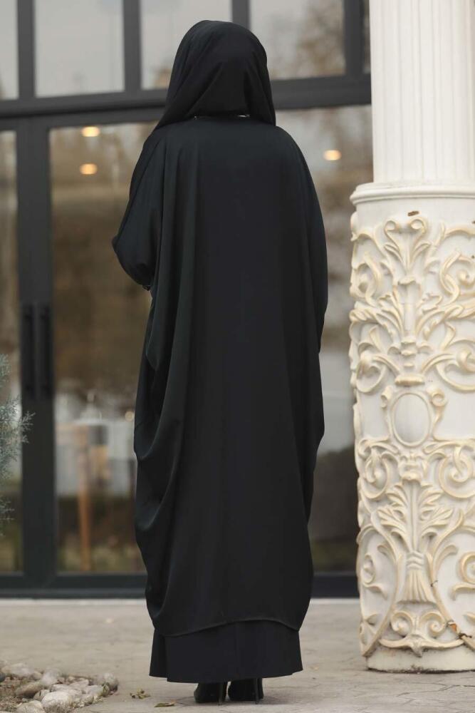 Nayla Collection - Pul Payetli Siyah Tesettür Abaya 9002S - 2