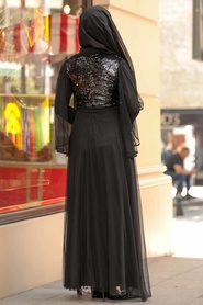 Nayla Collection - Pul Payetli Siyah Tesettür Elbise 90860S - Thumbnail