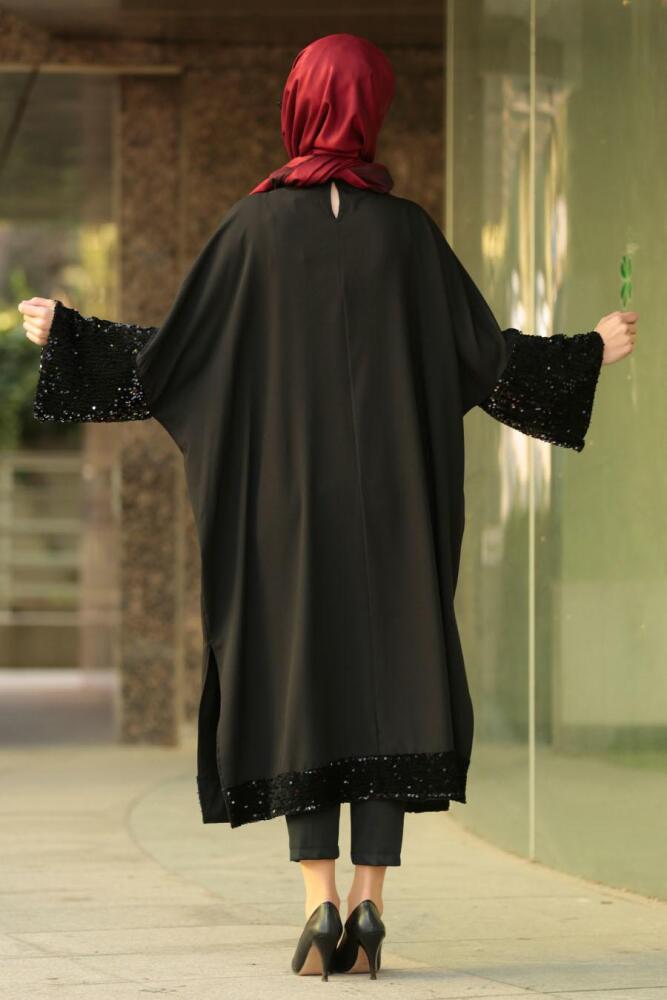 Nayla Collection - Pul Payetli Siyah Tesettür Tunik 2267S - 3