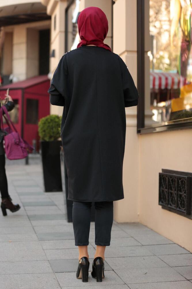 Nayla Collection - Pul Payetli Siyah Tesettür Tunik 5129S - 3