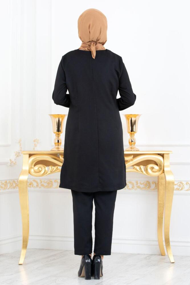 Nayla Collection - Pul Payetli Siyah Tunik/Pantolon Tesettür Takım 5417S - 3