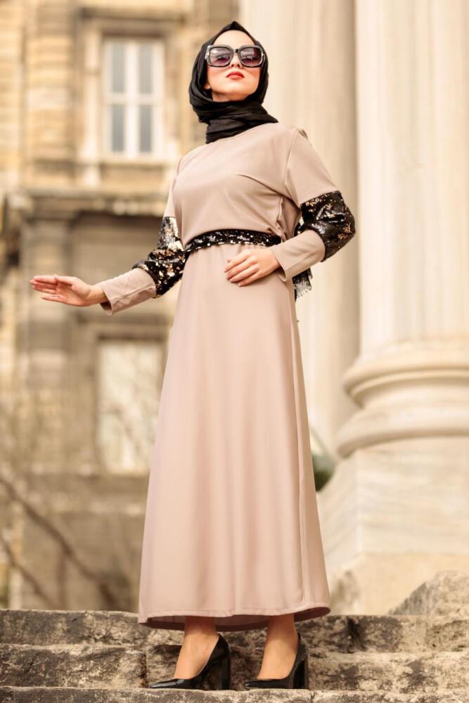 Nayla Collection - Pul Payetli Taş Tesettür Elbise 1002TAS - 1