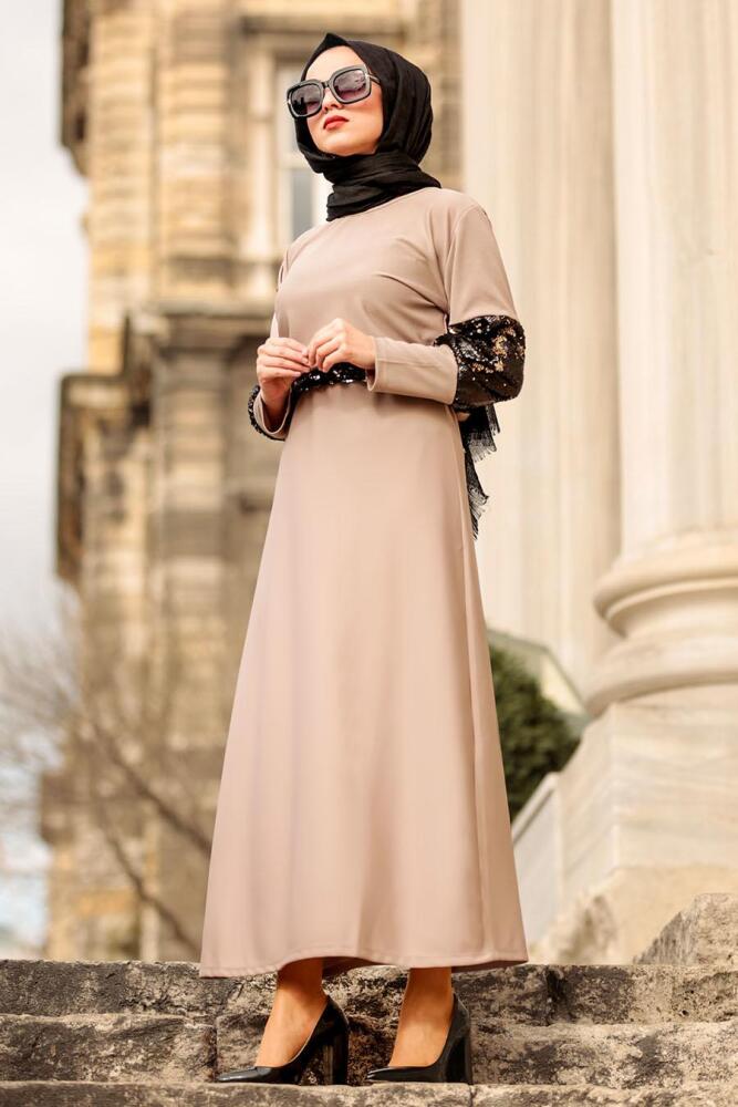 Nayla Collection - Pul Payetli Taş Tesettür Elbise 1002TAS - 2