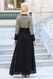 Nayla Collection - Pullu İşlemeli Siyah Abiye Elbise - 2369S - Thumbnail