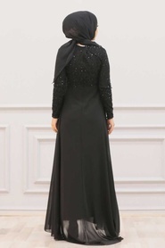 Nayla Collection - Pullu Siyah Tesettür Abiye Elbise 90000S - Thumbnail
