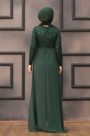 Nayla Collection - Pullu Yeşil Tesettür Abiye Elbise 90000Y - Thumbnail