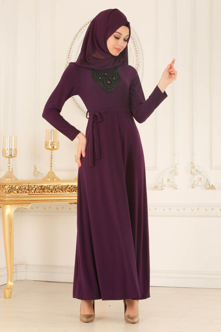 Nayla Collection - Purple Hijab Dress 533MOR