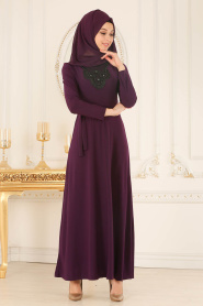 Nayla Collection - Purple Hijab Dress 533MOR - Thumbnail