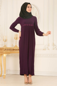 Nayla Collection - Purple Hijab Dress 537MOR - Thumbnail
