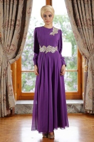 Nayla Collection - Purple Hijab Dress 7009MOR - Thumbnail