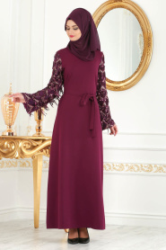 Nayla Collection - Purple Hijab Evening Dress 100348MU - Thumbnail