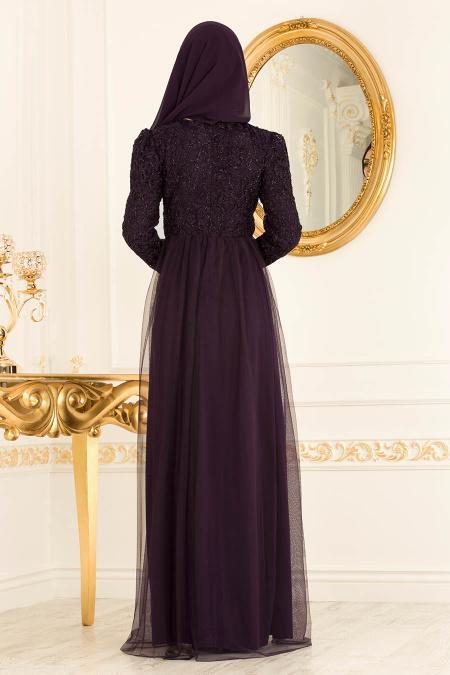 Nayla Collection - Purple Hijab Evening Dress 37098MOR - 3