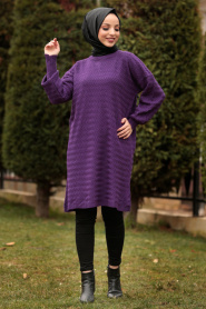Nayla Collection - Purple Hijab Knitwear Tunic 2108MOR - Thumbnail