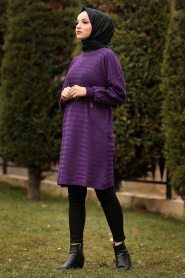 Nayla Collection - Purple Hijab Knitwear Tunic 2108MOR - Thumbnail