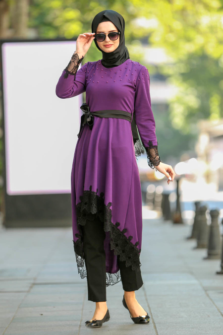 Nayla Collection - Purple Hijab Tunic 40490Mor