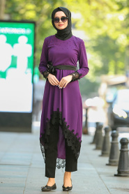Nayla Collection - Purple Hijab Tunic 40490Mor - Thumbnail