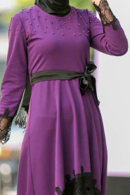 Nayla Collection - Purple Hijab Tunic 40490Mor - Thumbnail
