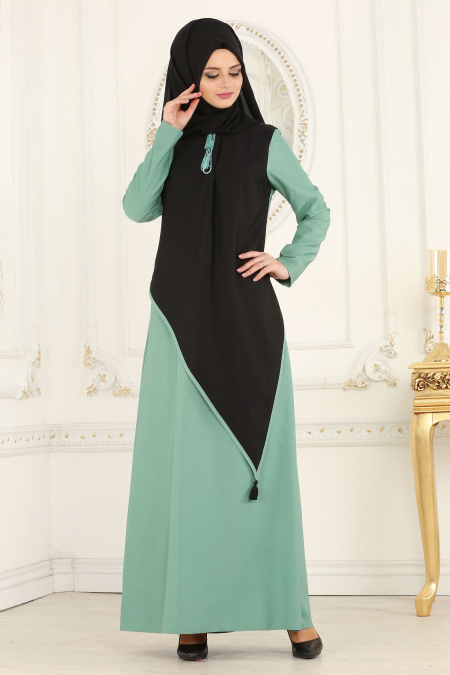 Nayla Collection - Püskül Detaylı Çağla Yeşili Tesettür Elbise 42260CY