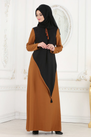 Nayla Collection - Püskül Detaylı Taba Tesettür Elbise 42260TB - Thumbnail