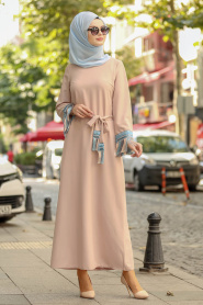Nayla Collection - Püskül Detaylı Taş Tesettür Elbise 100418TAS - Thumbnail