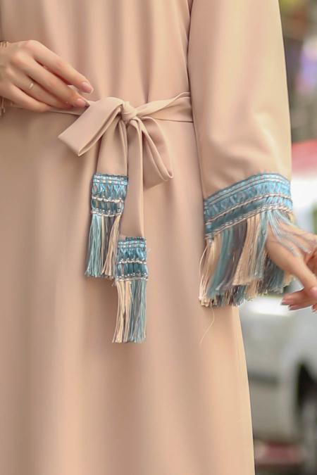 Nayla Collection - Püskül Detaylı Taş Tesettür Elbise 100418TAS - 3