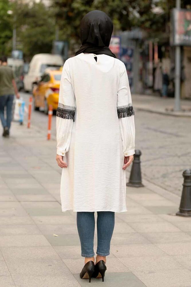 Nayla Collection - Püsküllü Ekru Tesettür Tunik 3593E - 2