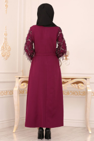 Nayla Collection - Püsküllü Fuşya Tesettür Elbise 40640F - Thumbnail