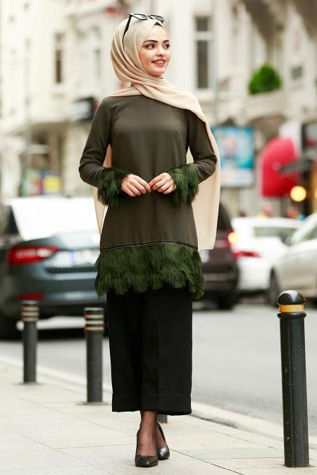 Nayla Collection - Püsküllü Haki Tesettür Tunik 8334HK - 1