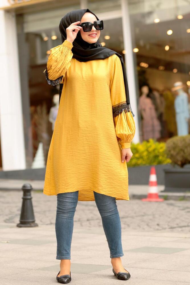 Nayla Collection - Püsküllü Hardal Tesettür Tunik 3593HR - 1