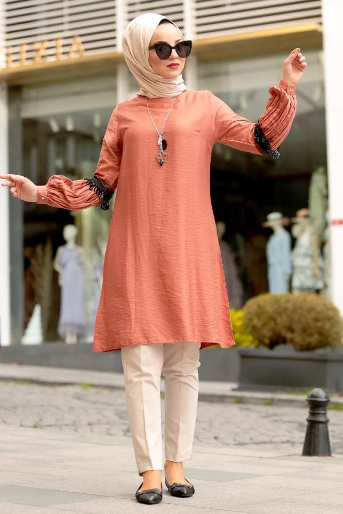 Nayla Collection - Püsküllü Kiremit Tesettür Tunik 3593KRMT - 1