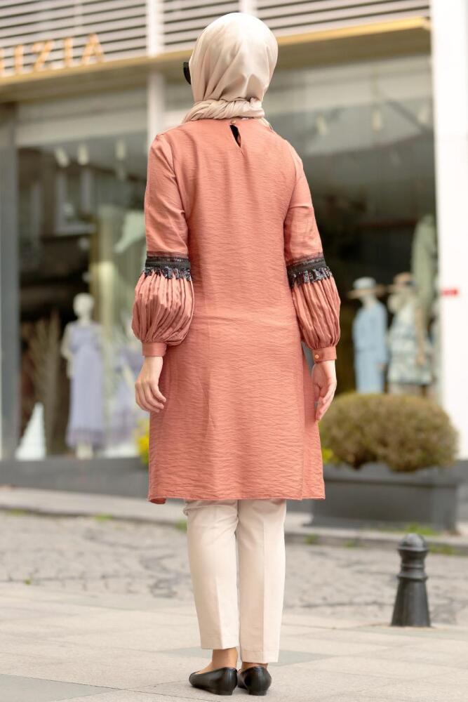 Nayla Collection - Püsküllü Kiremit Tesettür Tunik 3593KRMT - 2