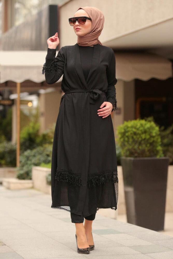 Nayla Collection - Püsküllü Siyah Tesettür Kap 3273S - 1