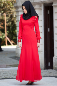 Nayla Collection - Red Hijab Dress 7008K - Thumbnail