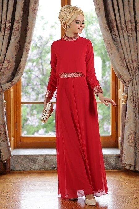 Nayla Collection - Red Hijab Dress 7010K