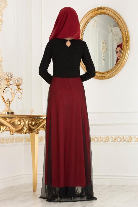 -Nayla Collection - Red Hijab Evening Dress 38066K - 2
