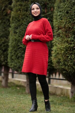 Nayla Collection - Red Hijab Knitwear Tunic 2108K - 1