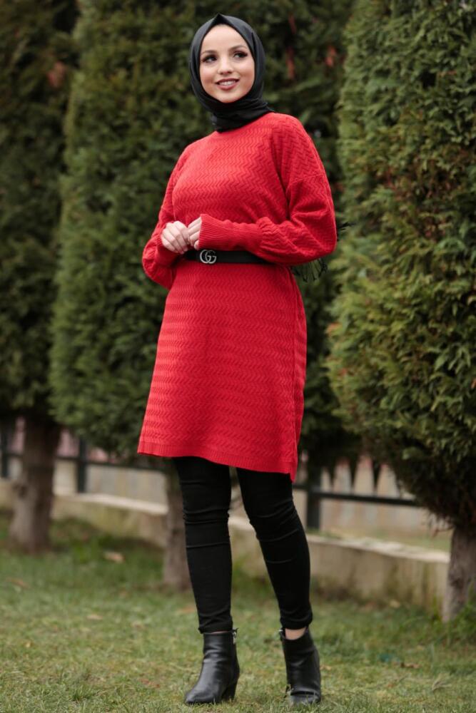 Nayla Collection - Red Hijab Knitwear Tunic 2108K - 1