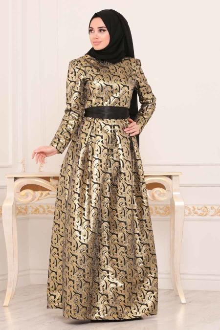 Nayla Collection - Robe de soirée islamique noire 82446S