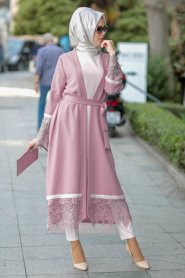 Nayla Collection - Rose Poudré Manteau Hijab 23630PD - Thumbnail